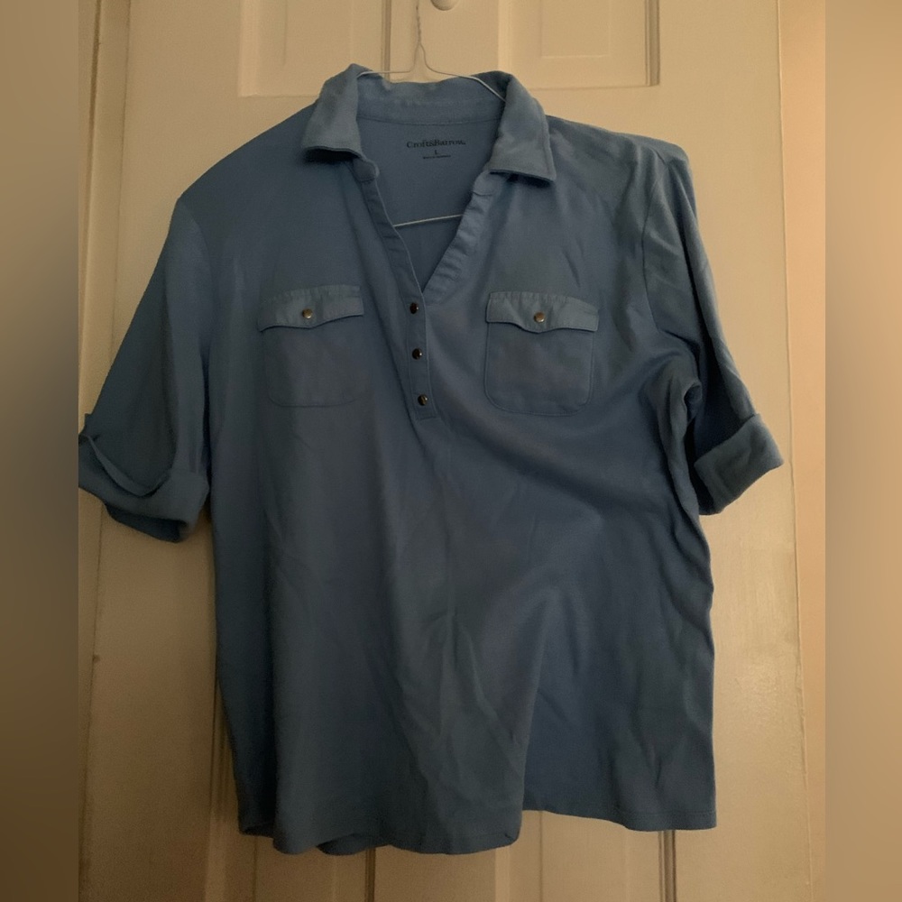 Croft & Barrow Dark Navy Blue Short Sleeve Collar Top | Woman’s | Size: L